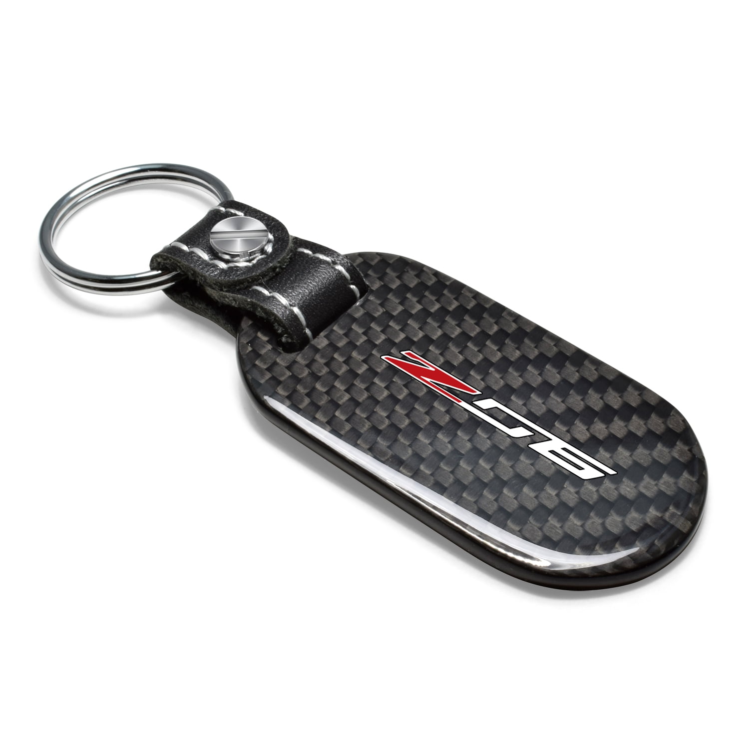 iPick Image for Chevrolet Corvette C7 Z06 Real Black Carbon Fiber Tag Style Key Chain, Official Licensed