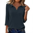 thumbnail image 4 of KDDYLITQ Womens Shirts Collared Lapel Collar 3/4 Sleeve Tops V Neck Solid Color Business Blouse Casual 2026 Polo Shirts Navy XL, 4 of 6