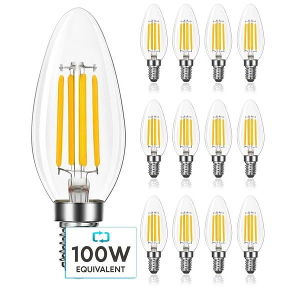 Luxrite 7W Candelabra LED Light Bulbs 100 Watt Equivalent 3500K Natural White 800 Lumens B11 Dimmable Damp Rated E12 12-Pack