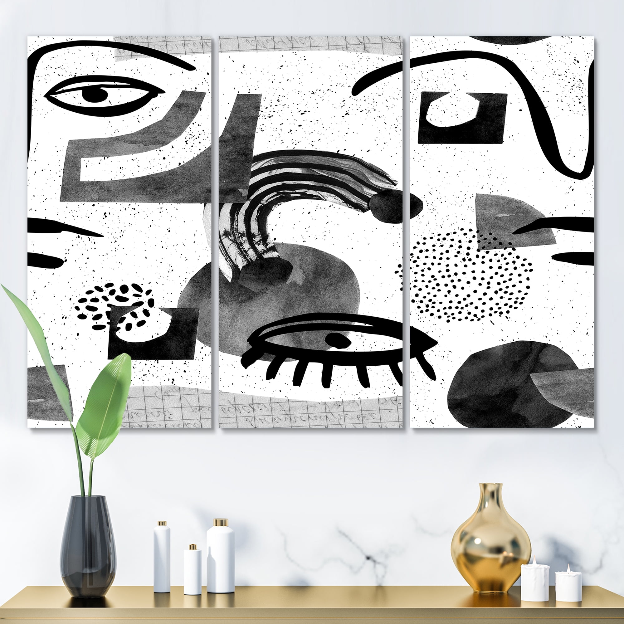 Designart ' Collage of Eyes And Doodles In Contemporary Style II ' Modern Canvas Wall Art Print