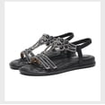 thumbnail image 6 of Women Rhinestone Sandals T-Strap Buckle Bohemian Pearl Crystal Flat Sandals, 6 of 8