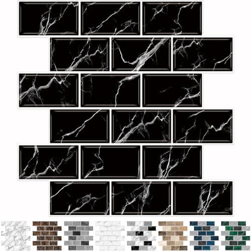 10-Sheet Back Splashes for Kitchens Peel and Stick,12"x12" Self Adhesive Subway Wall Tiles Stick on backsplash Tiles for Bathroom Black Marble