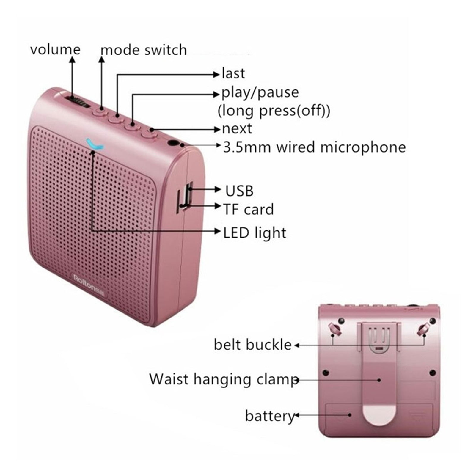 Portable Microphone Loud Speaker Mini Voice Amplifier With USB TF Card FM Radio For Teacher Tour Guide K100 ,Easy to Operate