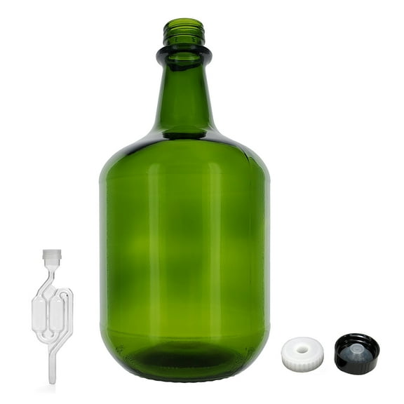 3L Jug Champagne Green - White Cap with Hole, Twin Bubble Airlock, and Polyseal Cap
