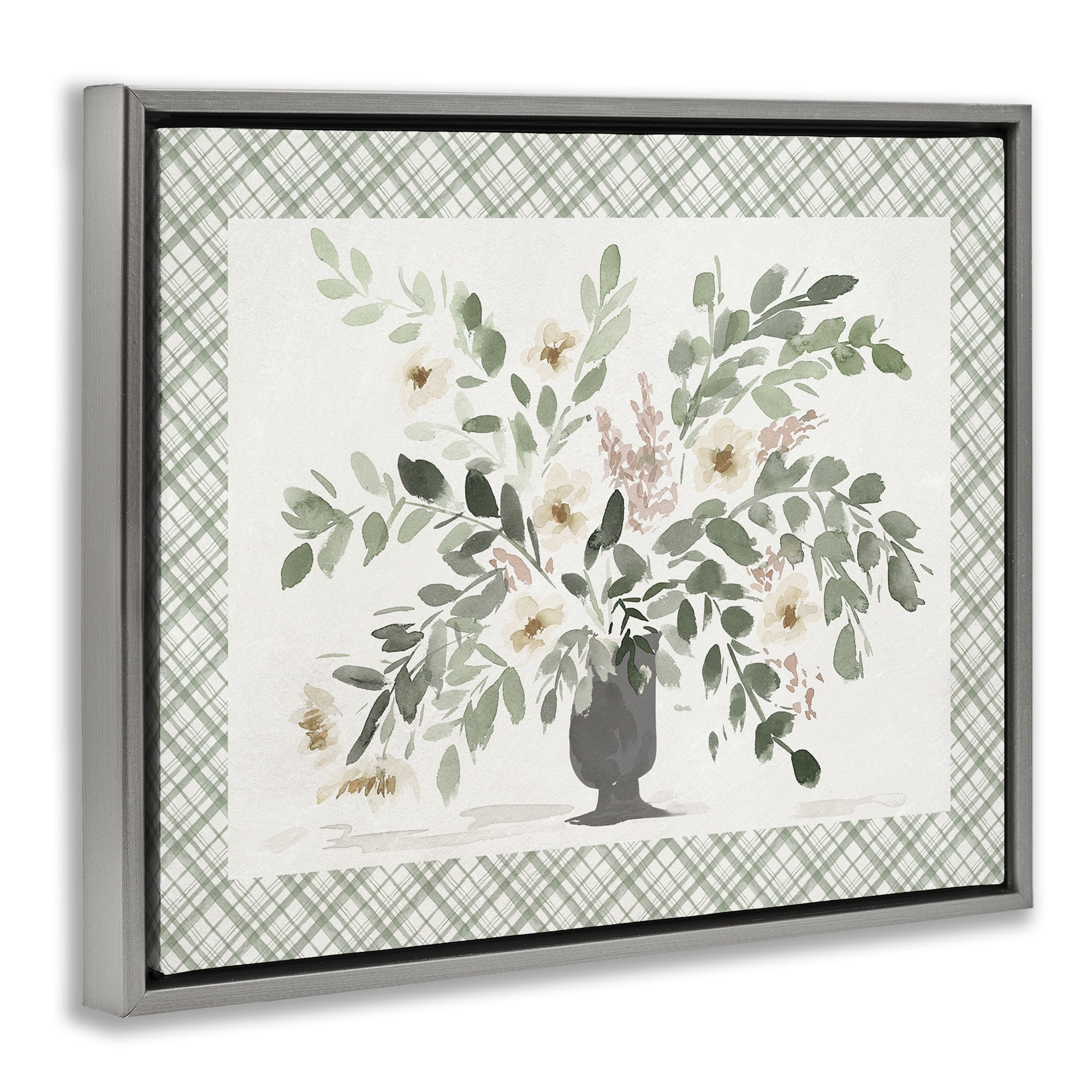 Stupell Industries Springtime Bouquet on Plaid Gray Framed Floater Canvas Wall Art, design by Lucille Price