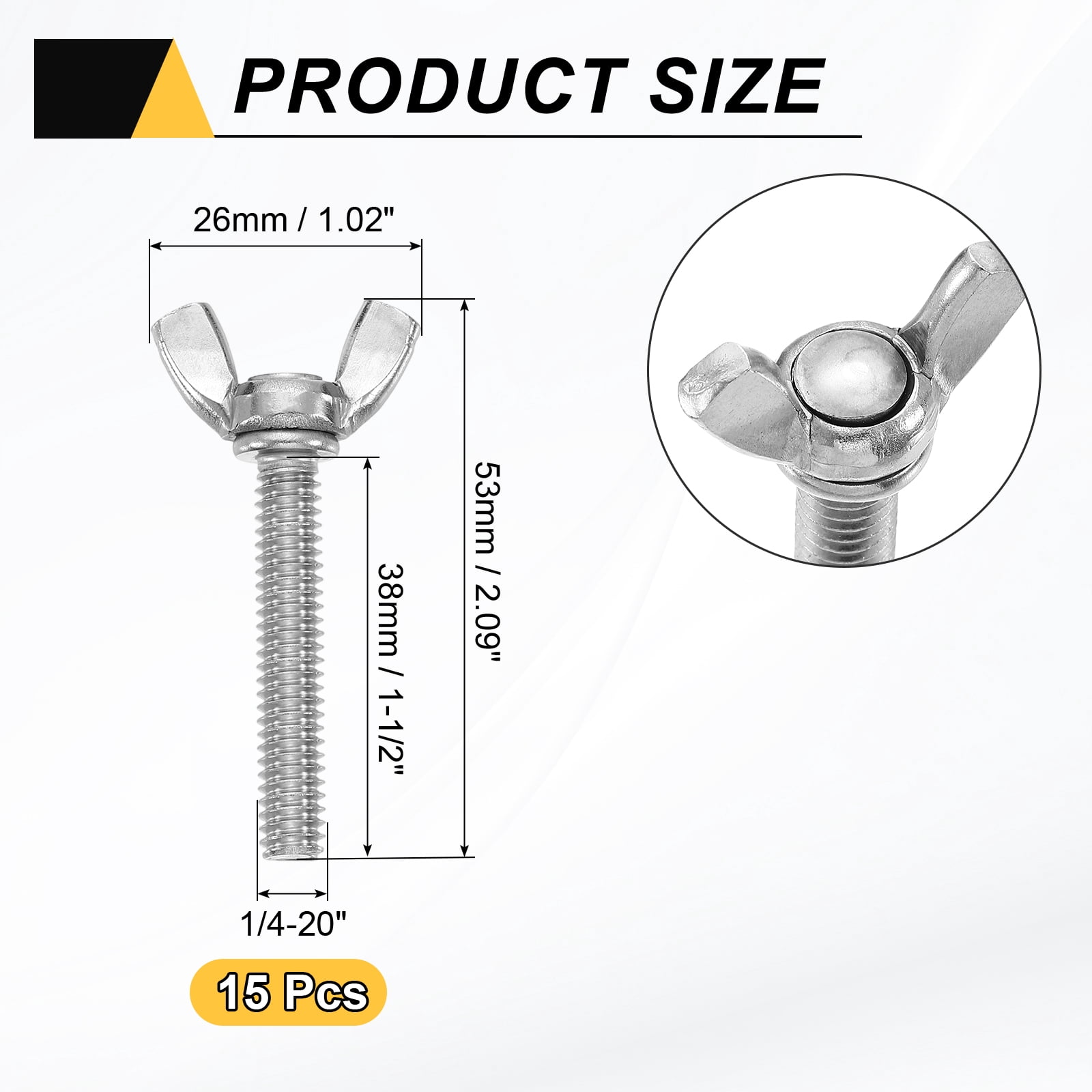 Uxcell 15 Pack 1/4-20" x 1-1/2" Wing Butterfly Screw Bolts, 304 Stainless Steel Machine Fastener, Thumb Hand Screws for Electronic Equipment, Silver Tone