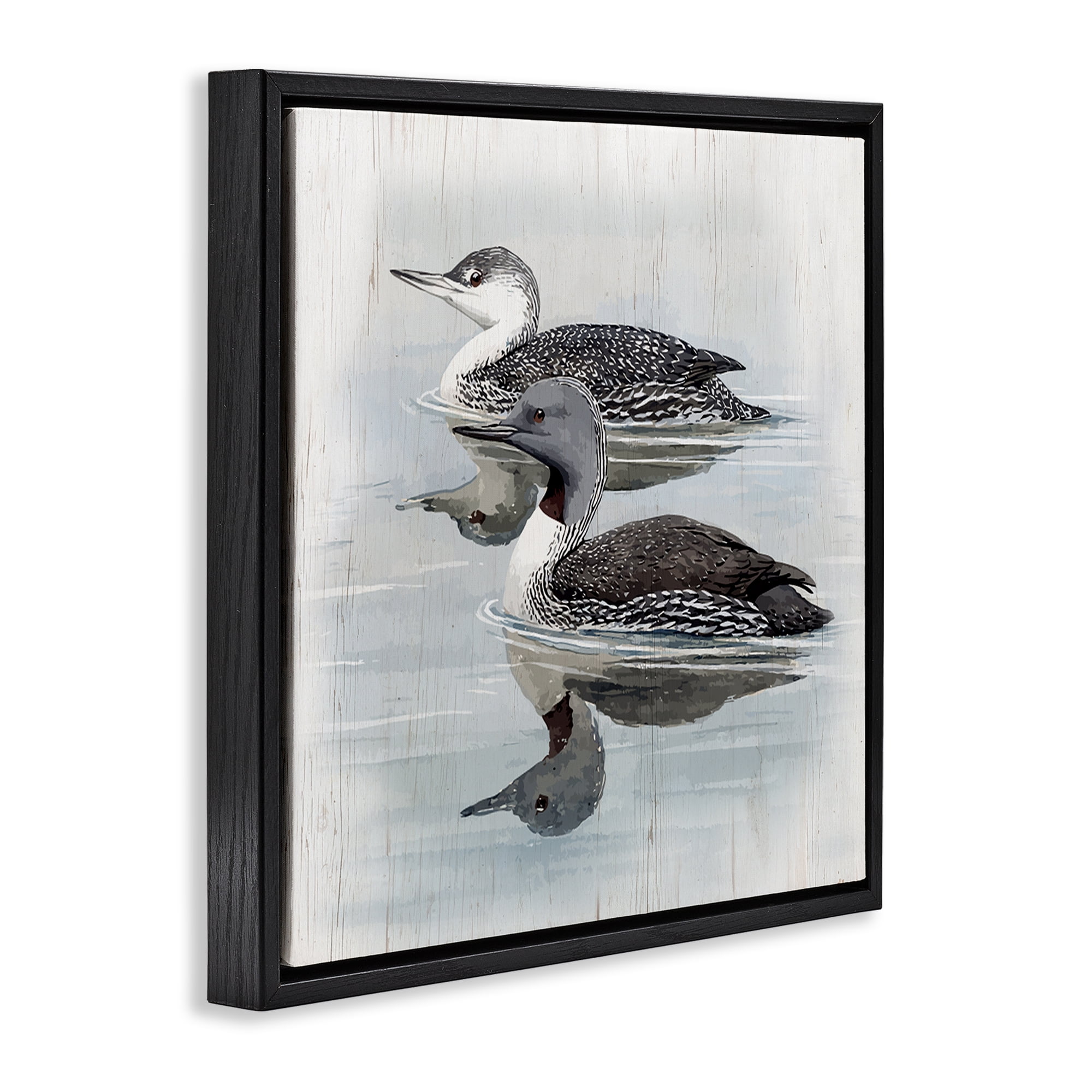 Stupell Industries Twin Loons in Water Animals Painting Black Floater Framed Canvas Art Print Wall Art, 18 x 18