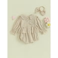 thumbnail image 3 of Infant Girl Rompers Cutout Lace Ruffles Doll Collar Long Sleeve Jumpsuits with Headband, 3 of 8