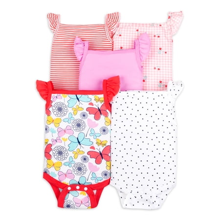 Little Star Baby Girl 5Pk Flutter Sleeve Bodysuits, Size Newborn-24 Months