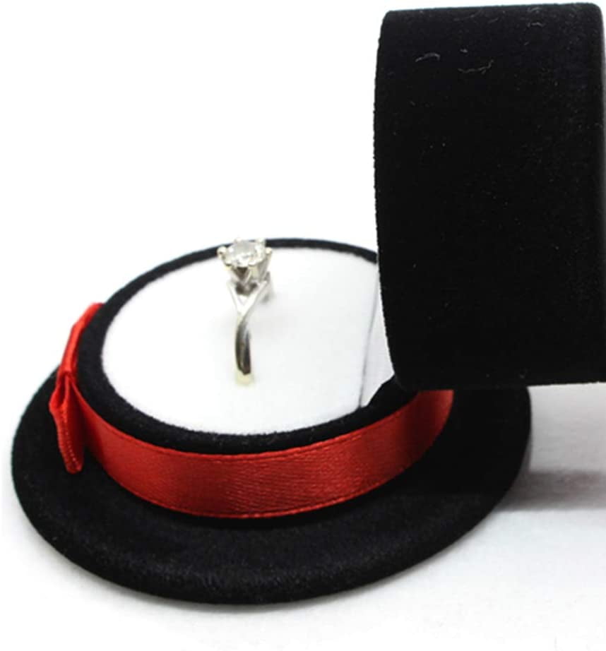High Quality Red Velvet Hat Shape Jewelry Gift Box For Ring with Blk Ribbon NEW 