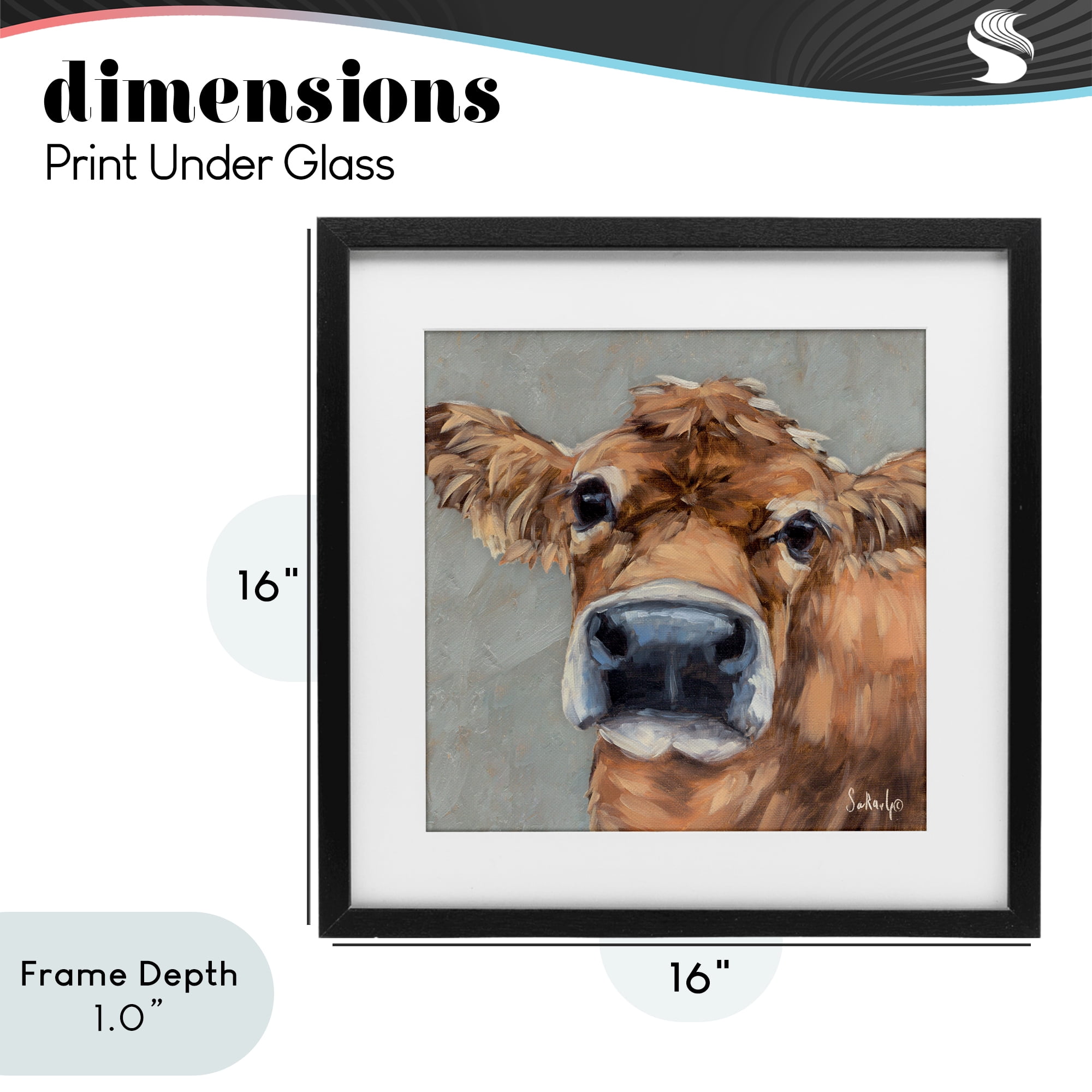 Stupell Industries Freckles The Cow Portrait Black Framed Print Under Glass, design by Sara G. Designs