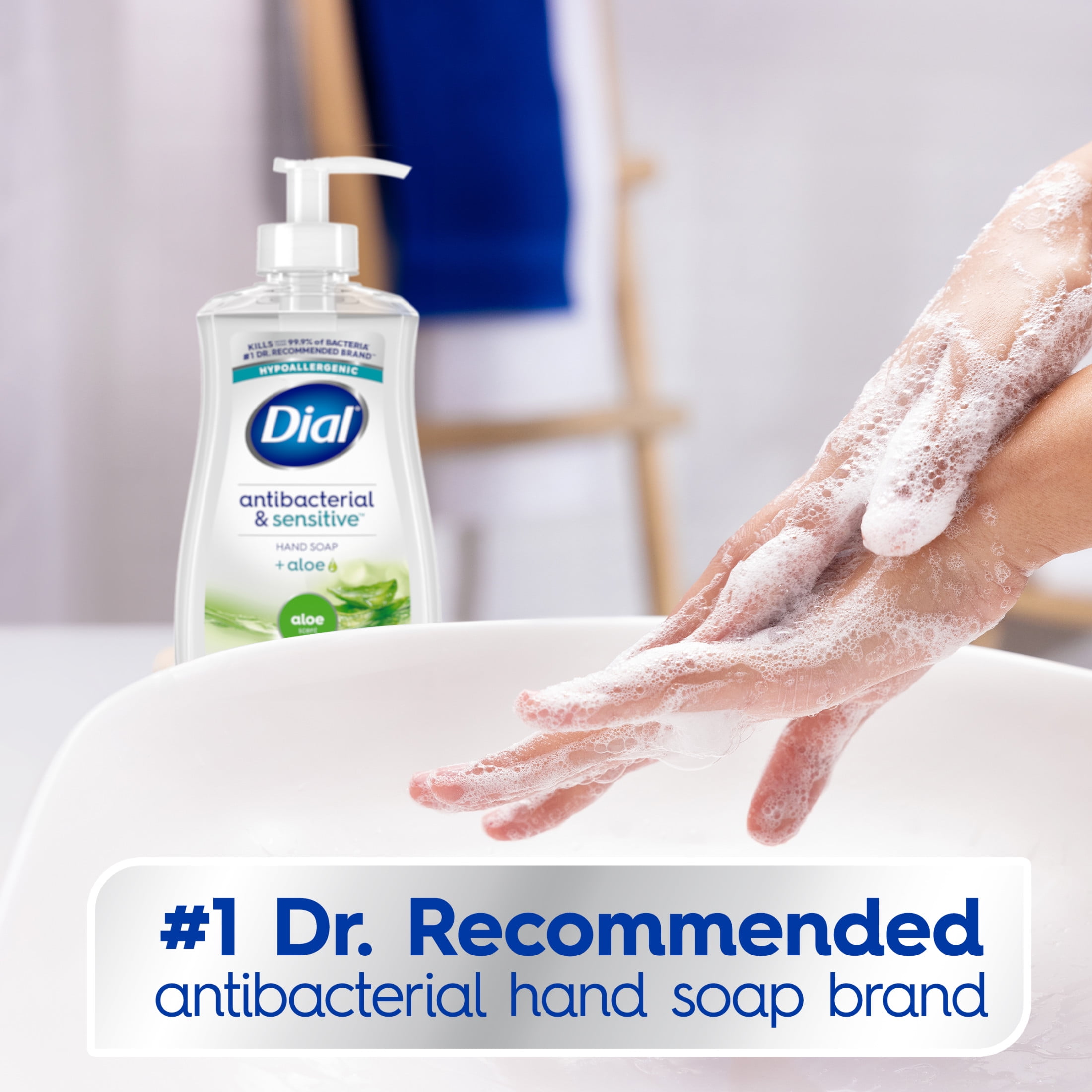 Dial Antibacterial & Sensitive Liquid Hand Soap, Hypoallergenic, Aloe Scent, 11 fl oz
