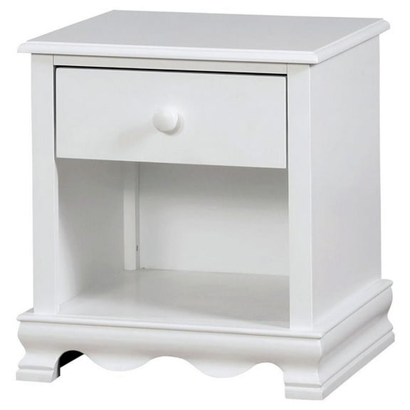 Bowery Hill 1-Drawer Transitional Wood Nightstand with Open Shelf in White