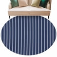 thumbnail image 2 of 7Ft Round Rug, Navy Blue Striped Non-Skid Rubber Backing Large Area Rugs - Living Room Bedroom Home Office, Navy Blue White Farmhouse Stripes Indoor Floor Mat Carpets Washable Rug, 2 of 9
