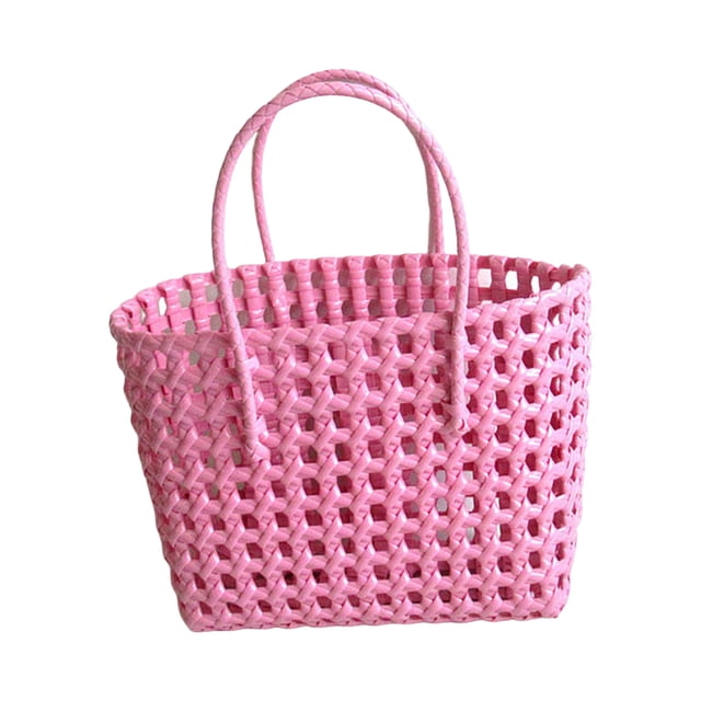 Flmtop Sac de Plage Carré Creux Grande Capacité Panier de Courses Portable en Paille Fournitures de Rangement