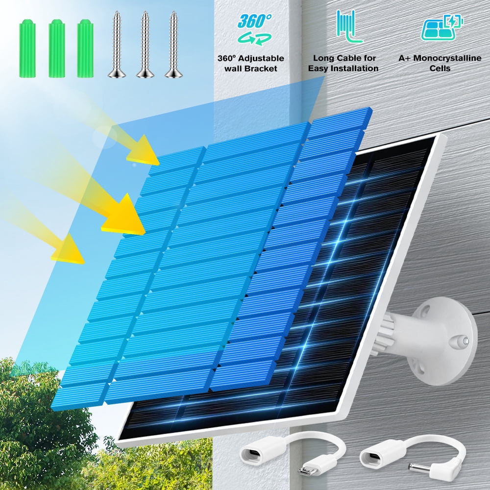 Outdoor 5.7V Solar Panel Charger Monocrystalline PET Micro USB Type C DC Kit with Bracket and Installation Screws