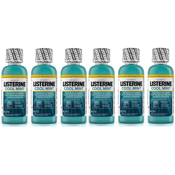 Listerine Cool Mint Antiseptic Mouthwash for Bad Breath, Travel Size 3.
