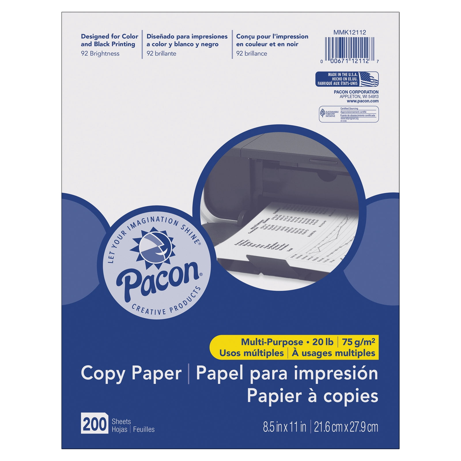 Pacon Multi-Purpose Paper, White, 20 lb., 8-1/2" x 11", 200 Sheets Per Pack, 3 Packs