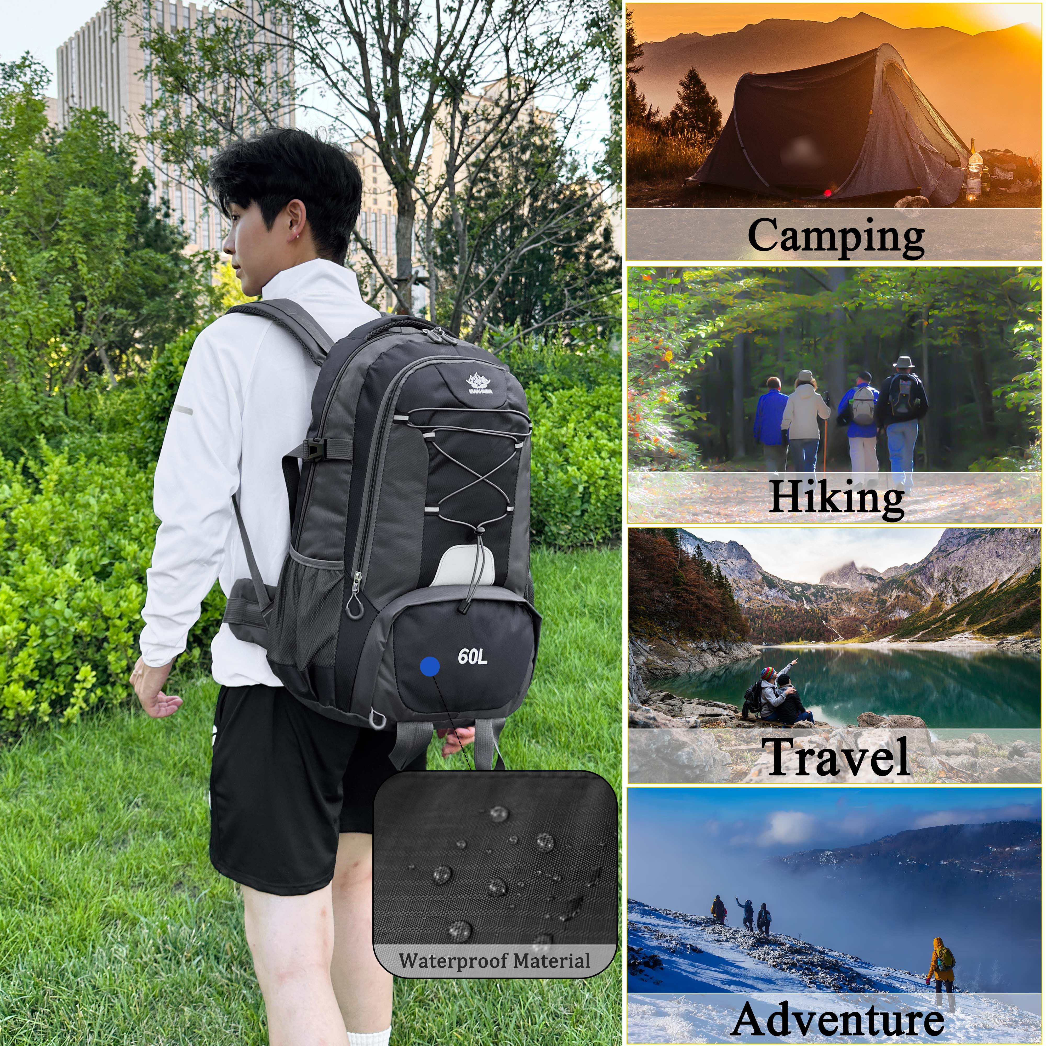 60L Lightweight Hiking Camping Backpack,Hunting Climbing Backpack for Outdoor,Backpack Water Resistant,Tactical Backpack for Men Women