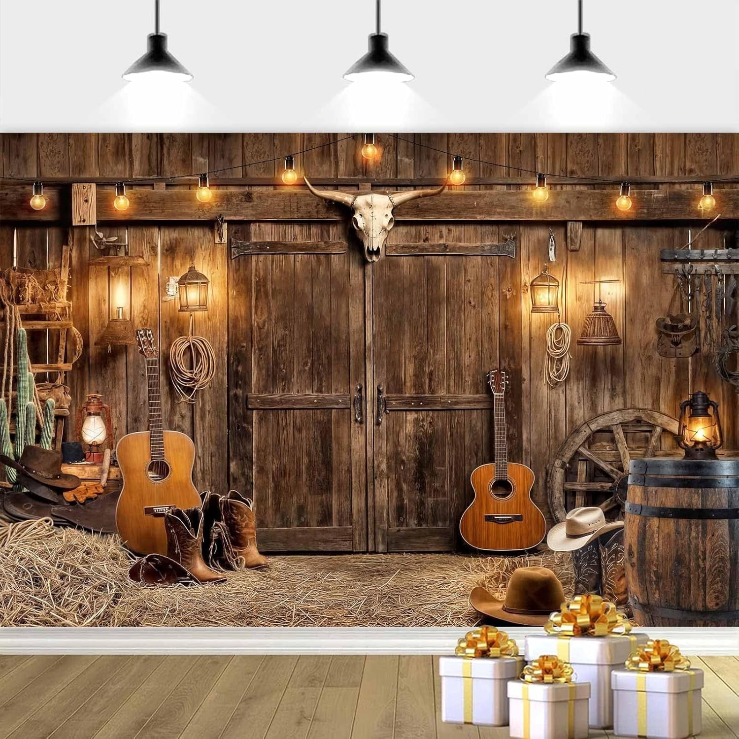 Toile De Fond Cowgirl Rose Western - 2,1x1,5 M, Vinyle, Décoration Fête, Photo, Anniversaire, Prénatale