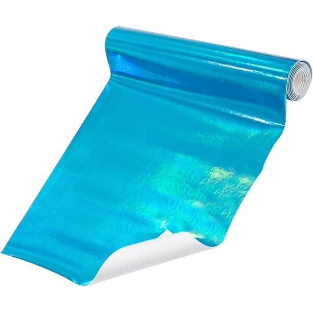 Lámina de vinilo holográfica láser de 8” x 47” con efecto espejo azul reflectante, cuero PU, película de radio, impermeable, brillante, para manualidades