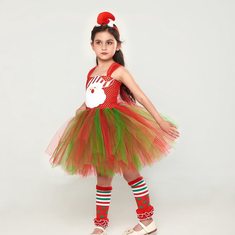 green and red tutu dress Mercatoo Kids Girls 𝐂hristmas 𝐂ostumes Tulle Headband Stockings Set P𝐚rty 𝐂osplay Dress Up Clothes Girls Chambray Tulle Dress floral lace bridal couture