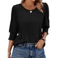 thumbnail image 4 of UVN Summer Blouses for Women 3/4 Sleeve Shirts Ladies Casual Crew Neck Womens Tunic Tops, 4 of 11