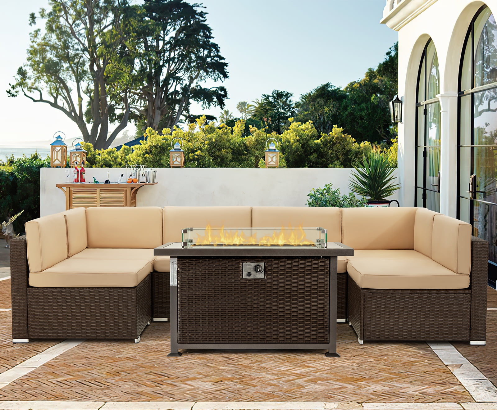 Danrelax 7 Pieces Patio Furniture Sectional Sofa with Gas Fire Pit Table -  Walmart.com
