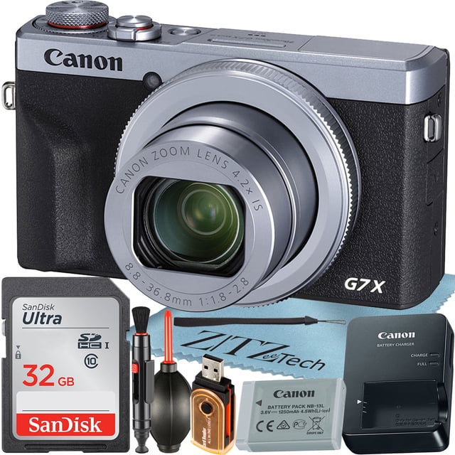 Canon Cámara Digital PowerShot G7 X Mark III (Plateada) con Lente de Zoom Óptico de 4.2x + Tarjeta de Memoria SanDisk de 32 Gb + Lápiz de Limpieza + Paquete Inicial de ZeeTech