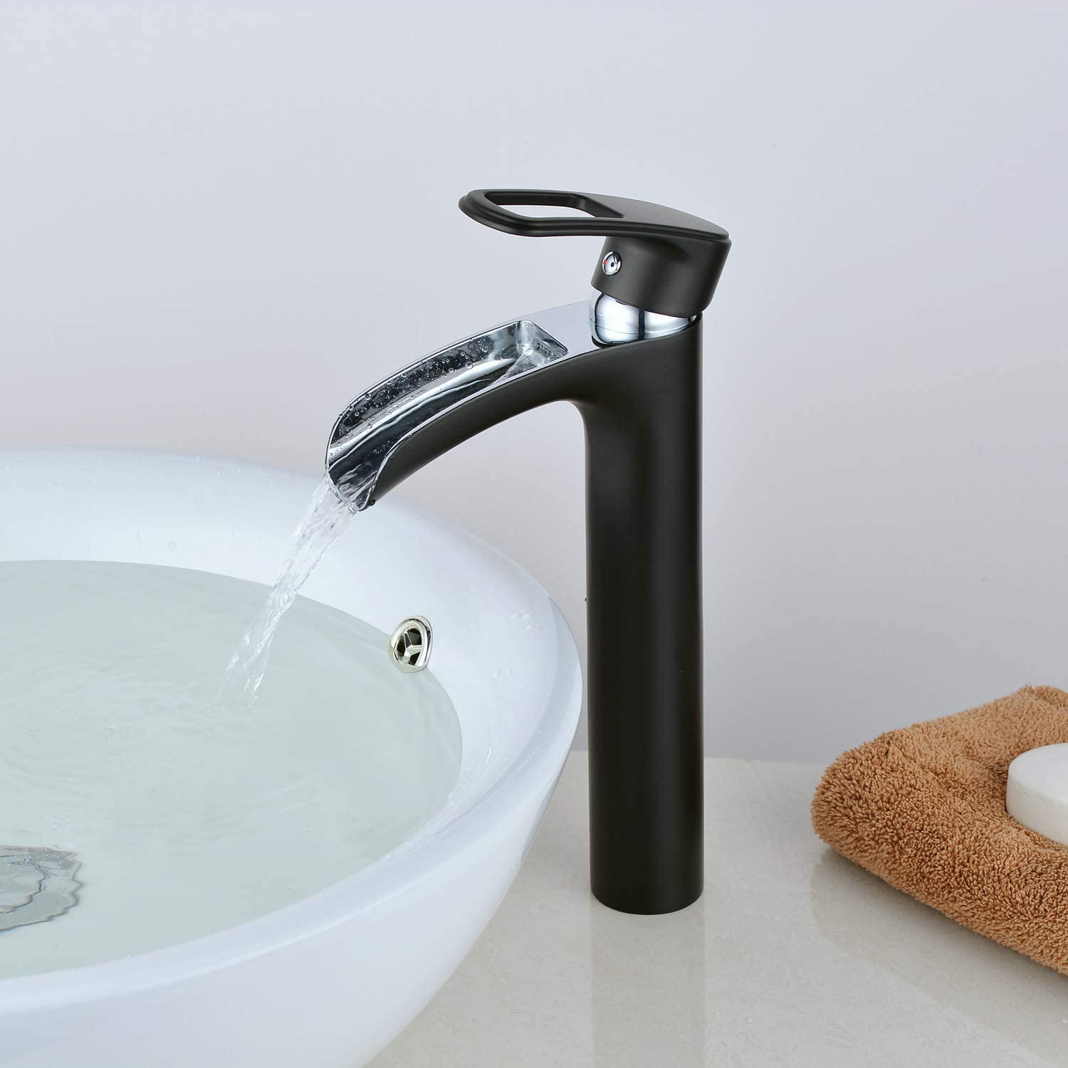 Black Waterfall Glass Spout Bathroom Basin Sink Mixer Chrome Faucet 1 Handle Tap 