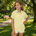 thumbnail image 2 of Bainana Child Girls Solid Color Shirts Short Sleeve Lapel Collar Button Down Tshirt Lightweight Soft Little Kids School Holiday Playwear Outfits Yellow Size 9-10 Years, 2 of 6