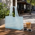 thumbnail image 4 of Clear Blue Jelly Tote Bag, Glossy Transparent PVC Shoulder Handbag, Large Capacity Shopping Bag for Women, 4 of 7