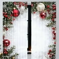 thumbnail image 2 of Christmas Ball Holiday Printed Curtains, 2D Flat Printed Red Luxury Xmas Print Curtains with Snowflakes and Pine Branches for Bedroom Living Room Holiday Party Decorations, 2 of 9