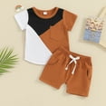 thumbnail image 2 of Bagilaanoe 2pcs Toddler Baby Boy Shorts Set Short Sleeve Contrast Color T Shirt Tops + Shorts 6M 12M 18M 24M 3T Kids Casual Summer Clothes, 2 of 8