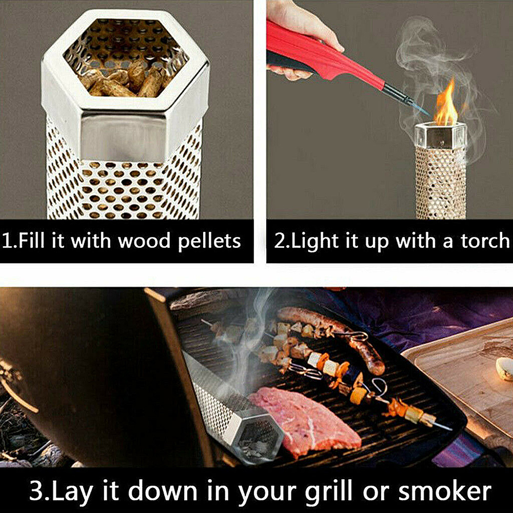 12" Pellet Smoker Tube, Stainless Steel Smoker Tube Pellet, BBQ Wood Pellet Tube Smoker for Cold/Hot Smoking, Hexagon - image 2 of 7