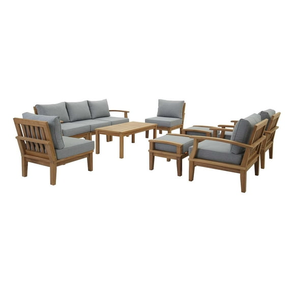 Modern Contemporary Urban Design Outdoor Patio Balcony Garden Furniture Lounge Chair, Sofa and Table Set, Wood, Grey Gray Natural