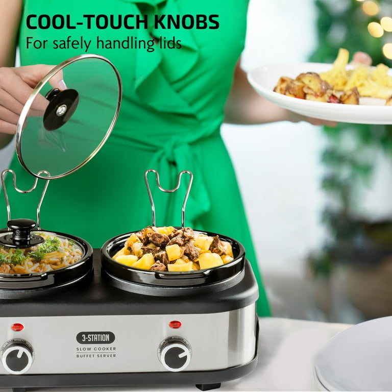 4.5 Qt. Silver Slow Cooker and Buffet Server with Glass Lid and Temperature Control (3-Station) 4.5 Qt. Silver Slow Cooker and Buffet Server with Glass Lid and Temperature Control (3-Station)