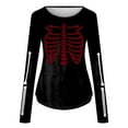 thumbnail image 3 of Fiaer Halloween T Shirt for Women Skeleton Printed Tshirts Long Sleeve Funny Graphic Spooky Crew Neck Tops Wine M, 3 of 4