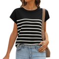 thumbnail image 4 of TSADFHJI Hauts Femmes Tendance Manches Courtes Rayées Chauve-Souris Été Col Rond Tee Tricoté Décontracté Ample m Noir, 4 of 9