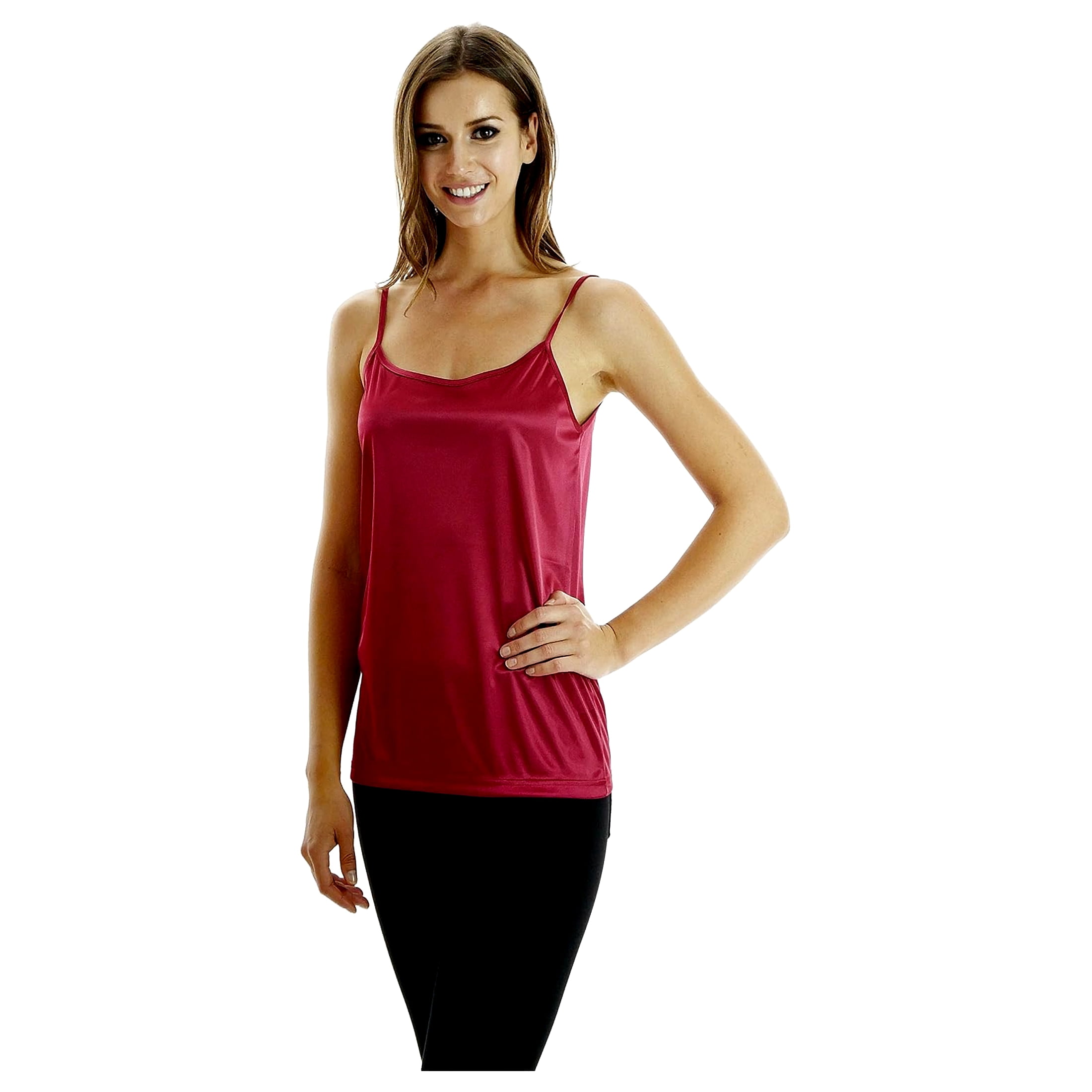 [Shop Lev] Women's Basic Satin Full Slip Top Camisole (WINE, MEDIUM)