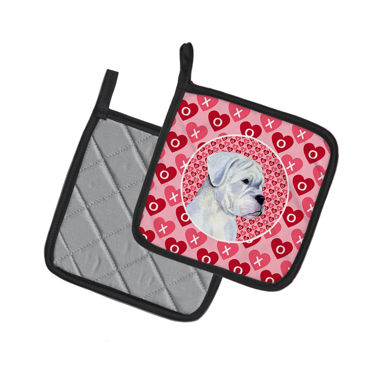 Caroline's Treasures Boxer Hearts Love and Valentine's Day Portrait Pair of Pot Holders