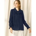 thumbnail image 2 of INSPIRE CHIC Blusa Camisa Tops Con Botones Manga Larga Pu?o Elástico Detalle De Volantes Para Mujeres Azul Marino L, 2 of 6