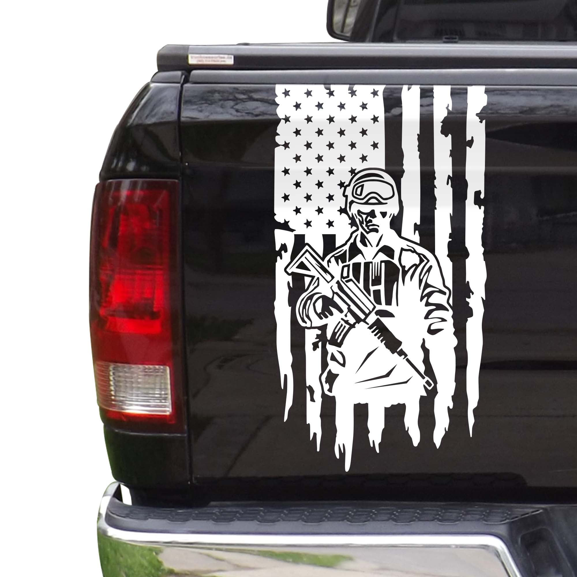 Soldier Enlisted Man Fighter U.S. Army USMC USAF Distressed American USA US  Flag Truck Tailgate Vinyl Decal Fits most Pickup Trucks Military Sticker  Veteran Retired (11 x 20, Copper (Metallic)) 