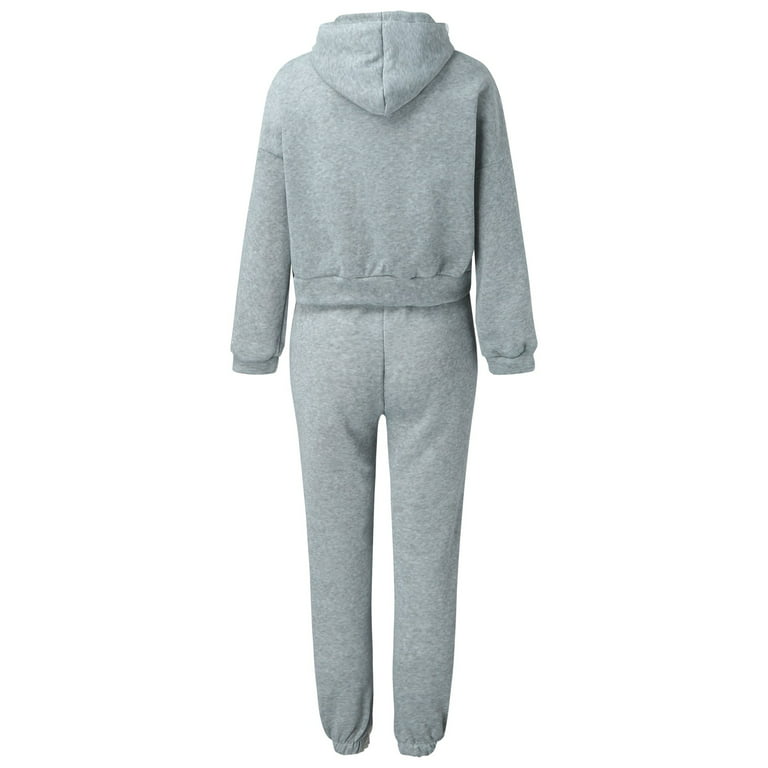 WANYNG Jumpsuit Hoodies Suit Winter Solid Tracksuit Set Sports Sweatshirts  Pullover Home Sweatpants Outfits Polyester Jumpsuits For Women Gray L