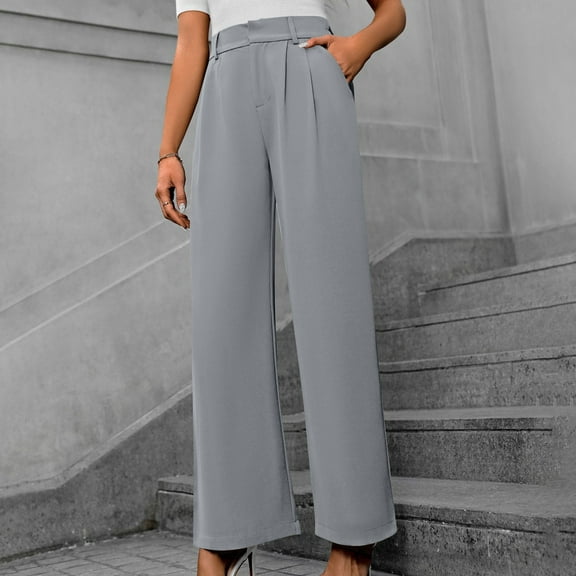 ClodeEU Wide Leg Work Trousers for Women ,Work Business Casual High Waisted Dressy Pants Trousers Office Gray,Womens Plus M