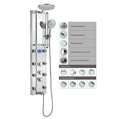 Blue Ocean 52” Stainless Steel SPV962332 Thermostatic Shower Panel with Rainfall Shower Head, 8 Adjustable Nozzles, and Tub (Best Exposed Thermostatic Shower)