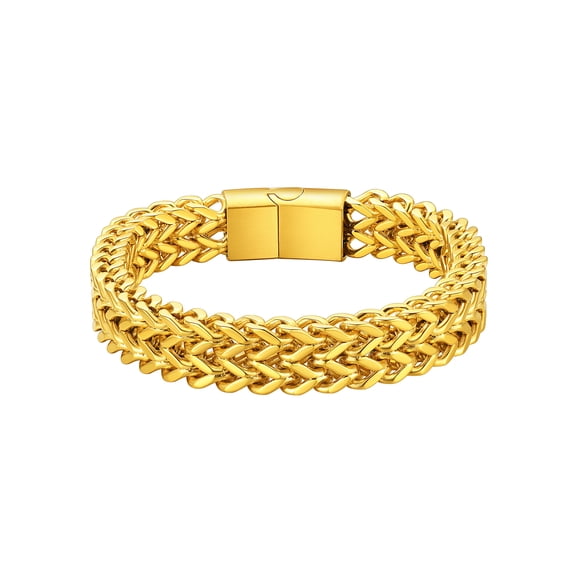 ChainsHouse 14K Gold Plated Chain Bracelets for Men, 12mm Wide Stainless Steel Wrist Band Non Tarnish Jewelry Gifts for Husband Dad Father's Day, 8.3inch