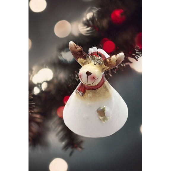 Christmas Ceramic Bell Ornament - Reindeer by Wizardi F07N7-23