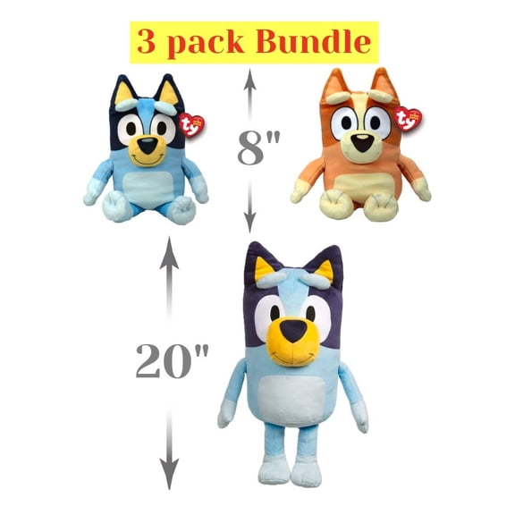 20-inches Tall Bluey Jumbo Plush & 8-inches Bluey & 8-inches Bingo Bundle of 3 Characters