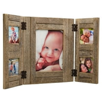 Excello Global Products EGP-HD-0012 Rustic Distressed Wood Collage Picture Frames, Holds Four 3" X 3" Pictures and One 5"x7" Picture Photo Frames, Tabletop & Wall Picture Frames, Brown, 18" X 11"